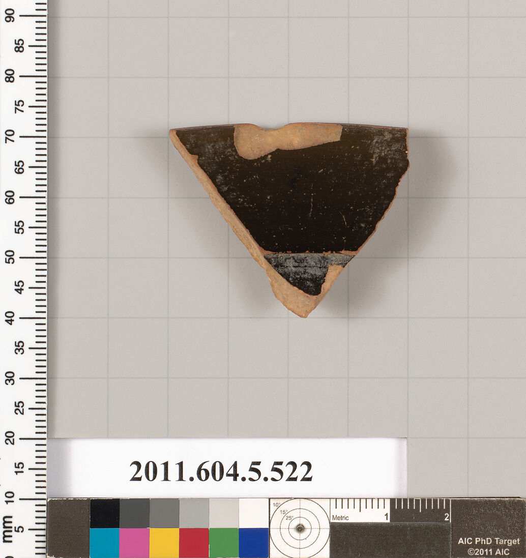 Terracotta rim fragment of a kylix (drinking cup), Terracotta, Greek, Attic