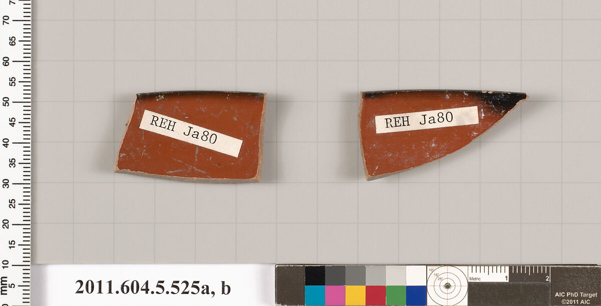 Terracotta rim fragments of a kylix (drinking cup), Terracotta, Greek, Attic