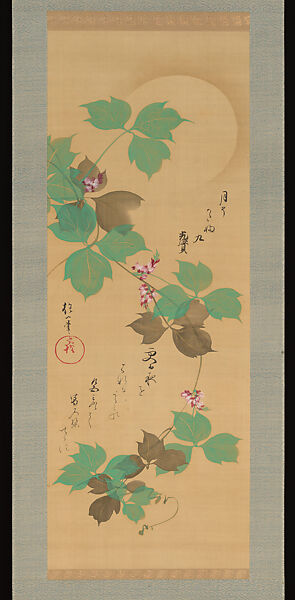 Moon and Kudzu Vine, Sakai Hōitsu (Japanese, 1761–1828), Hanging scroll; ink and color on silk, Japan 