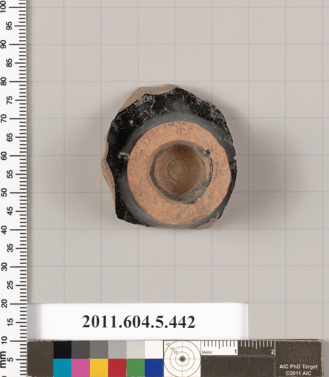 Terracotta fragment of a kylix (drinking cup), Terracotta, Greek, Attic