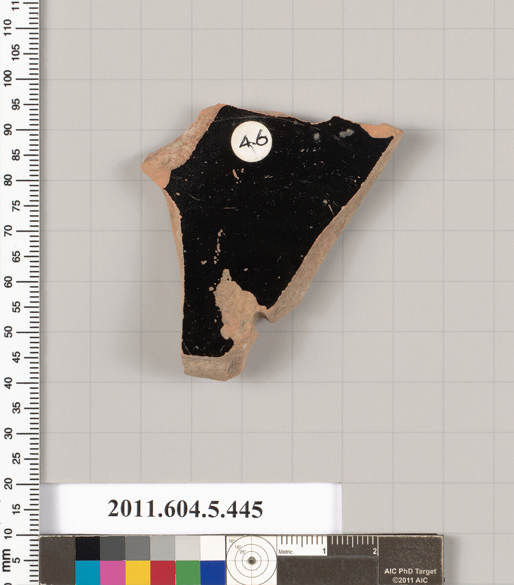 Terracotta fragment of a kylix (drinking cup), Terracotta, Greek, Attic