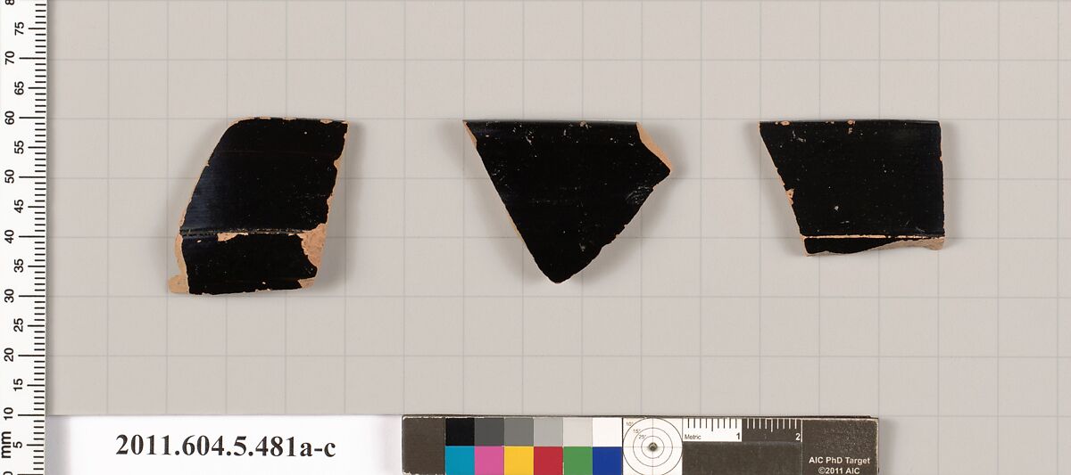Terracotta rim fragments of kylikes (drinking cups), Terracotta, Greek, Attic