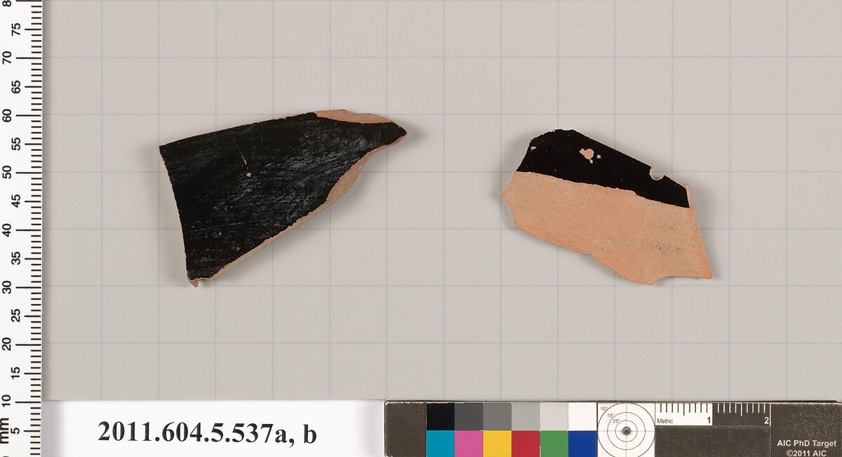 Terracotta fragments of kylikes (drinking cups), Terracotta, Greek, Attic