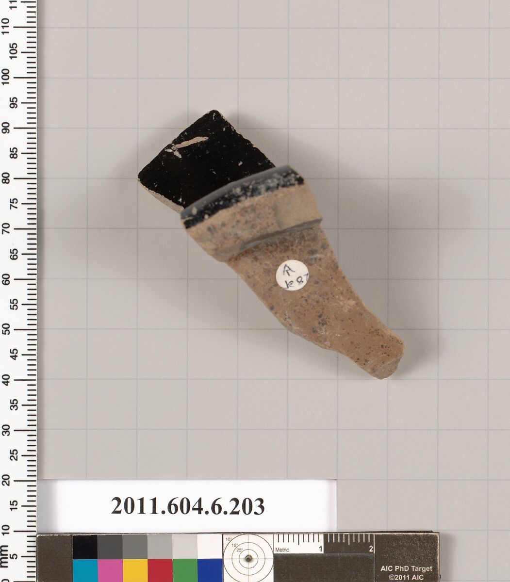 Terracotta fragment of a skyphos (deep drinking cup)?, Terracotta, Greek, Attic