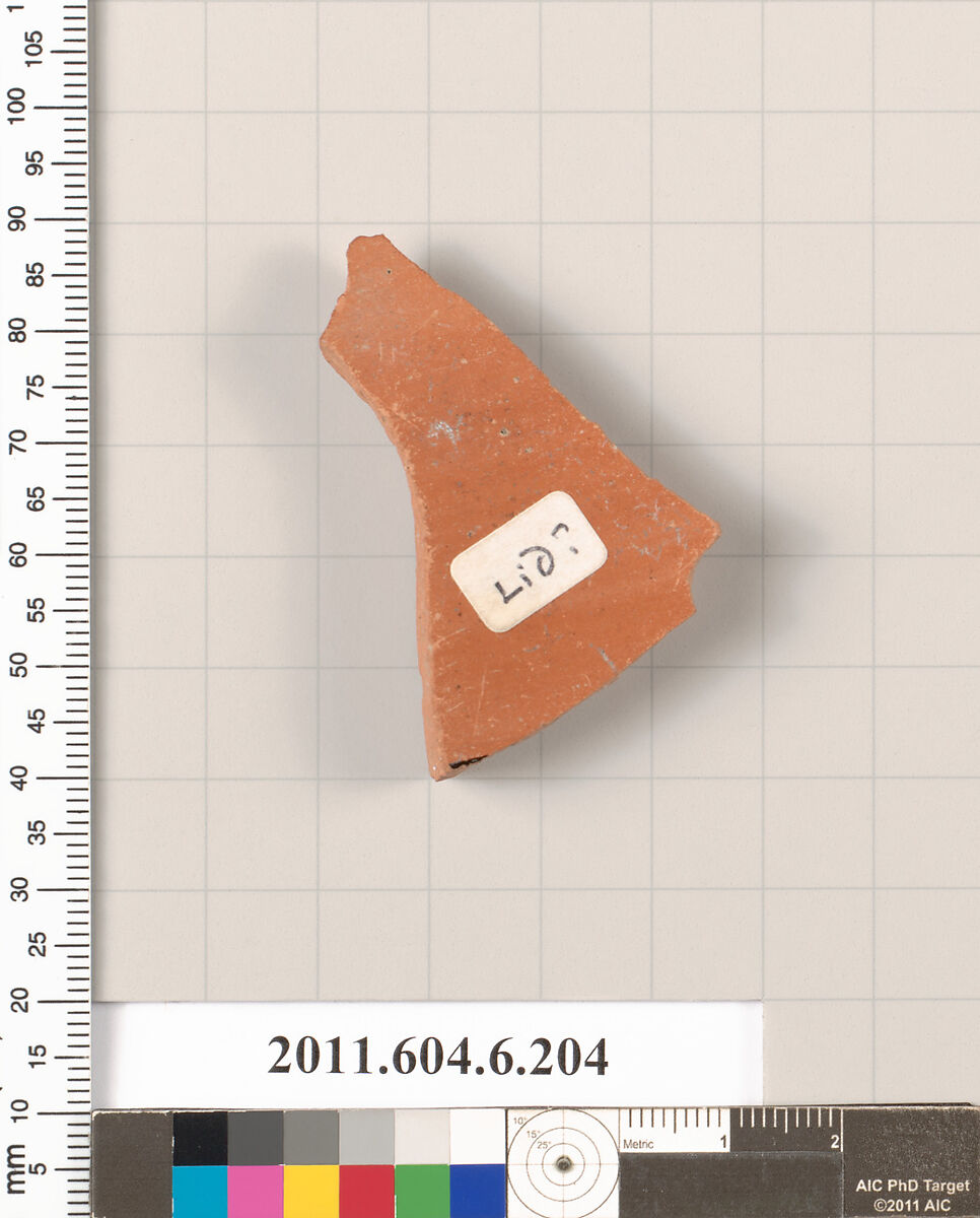 Terracotta fragment of a lid?, Terracotta, Greek, Attic