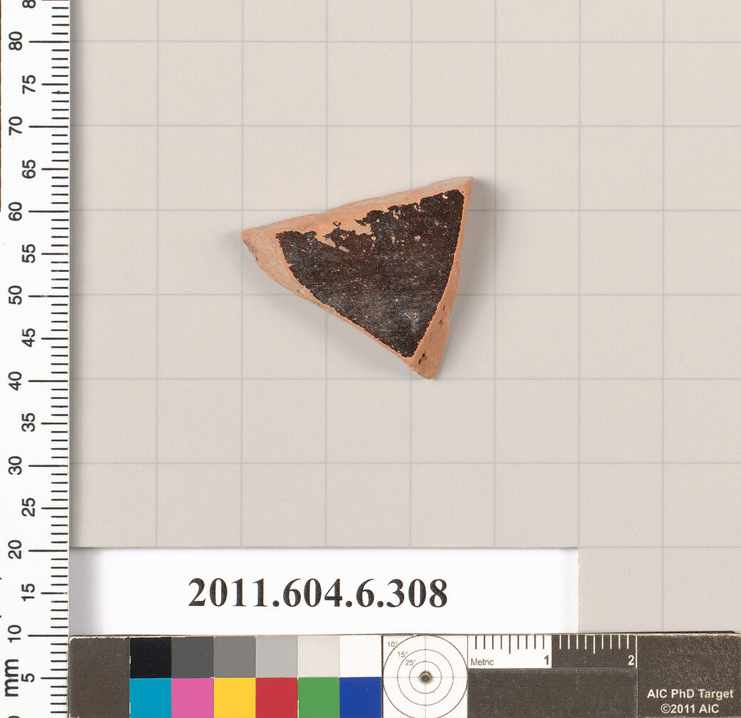 Terracotta fragment of an open shape, Terracotta, Greek, Attic