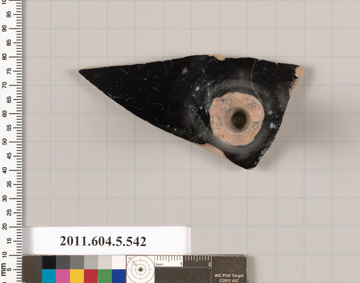 Terracotta fragment of a kylix (drinking cup), Terracotta, Greek, Attic