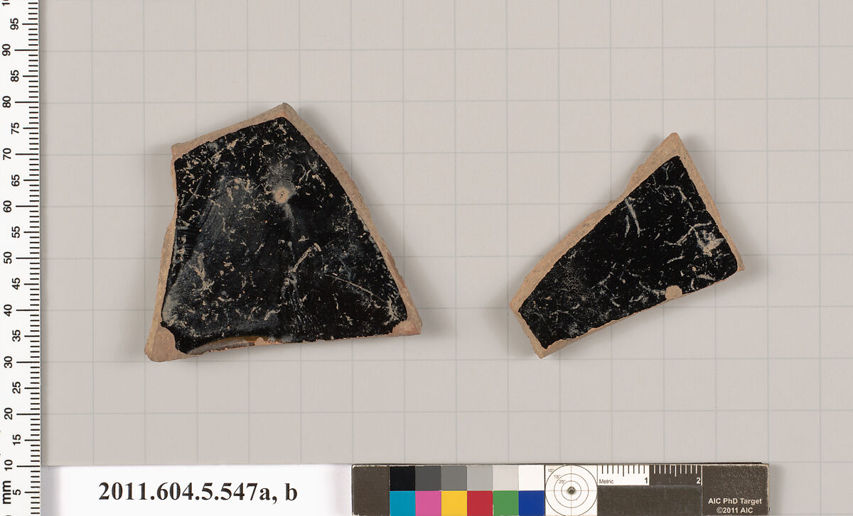 Terracotta fragments of a kylix (drinking cup), Terracotta, Greek, Attic