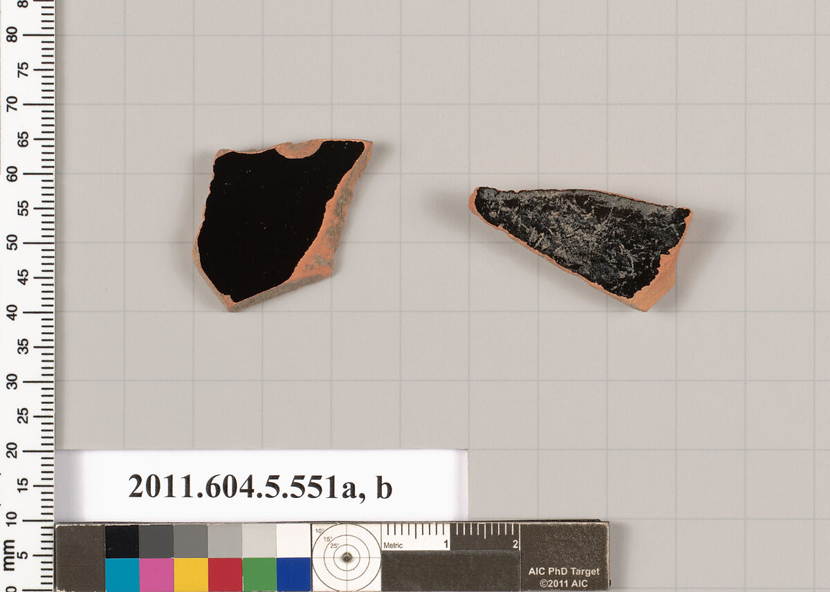 Terracotta fragments of kylikes (drinking cups), Terracotta, Greek, Attic