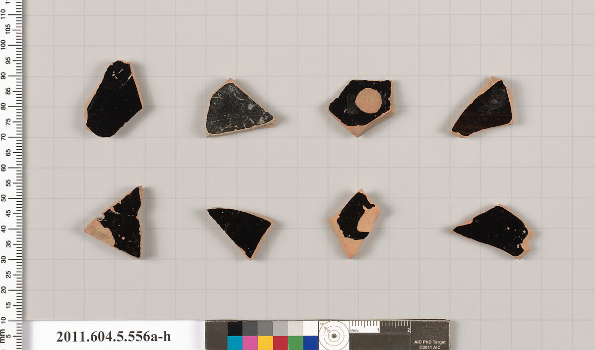 Terracotta fragments of kylikes (drinking cups), Terracotta, Greek, Attic