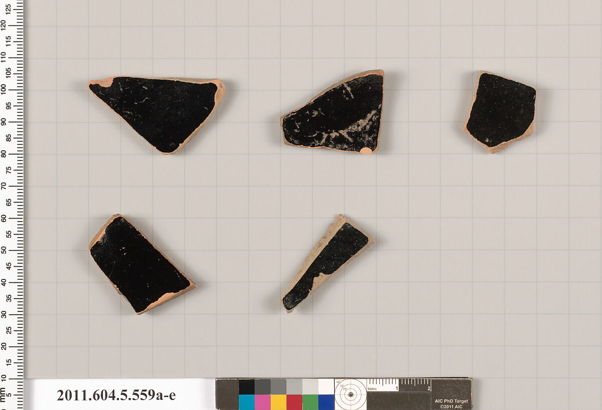 Terracotta fragment of a kylix (drinking cup), Terracotta, Greek, Attic