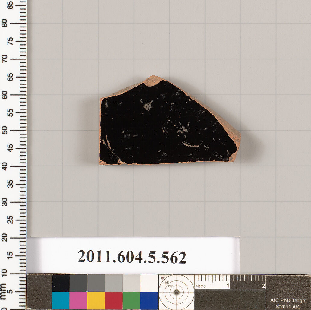 Terracotta fragment of a kylix (drinking cup), Terracotta, Greek, Attic