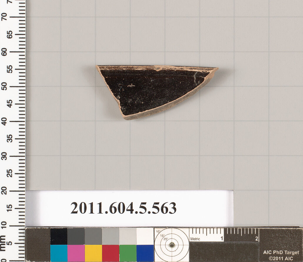 Terracotta rim fragment of a kylix (drinking cup)?, Terracotta, Greek, Attic