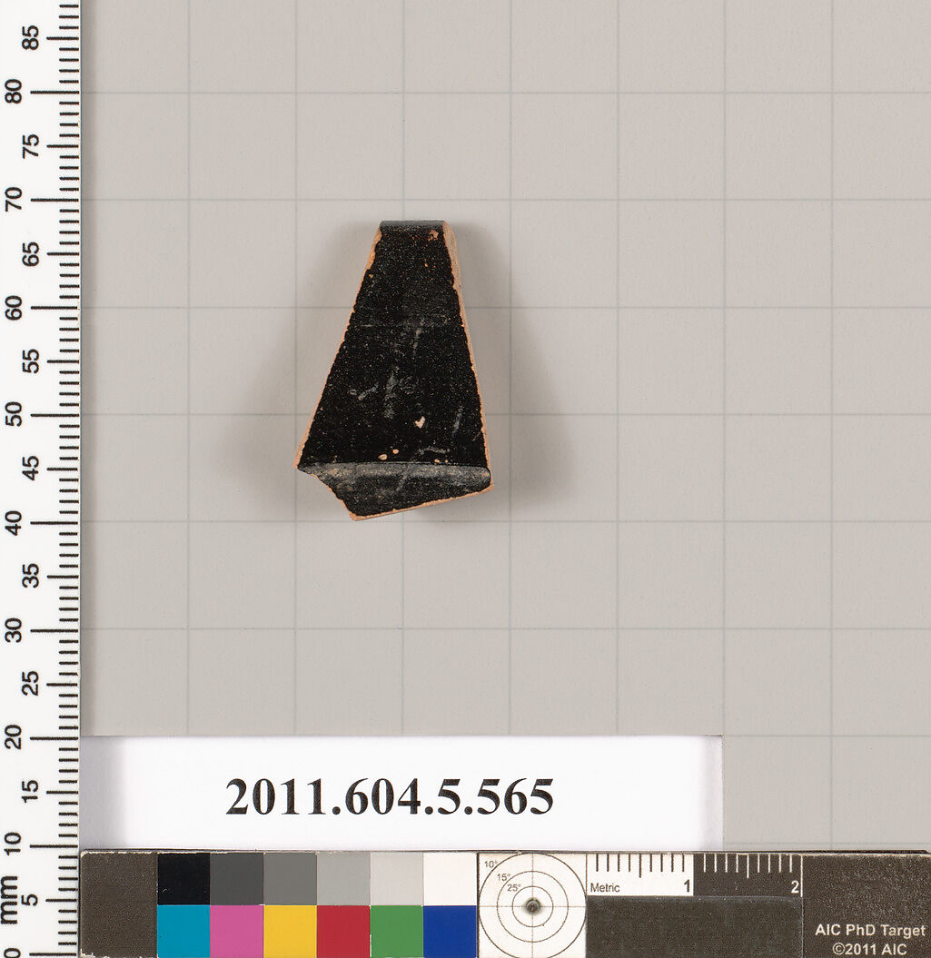 Terracotta rim fragment of a kylix (drinking cup), Terracotta, Greek, Attic 