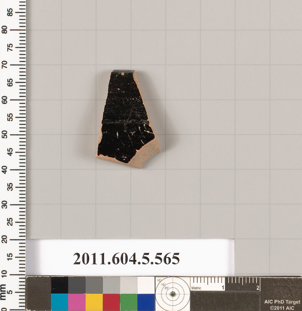 Terracotta rim fragment of a kylix (drinking cup), Terracotta, Greek, Attic