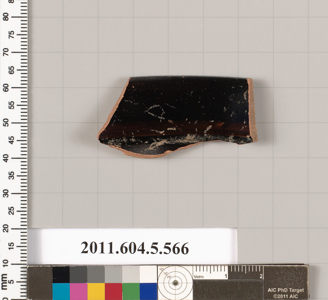 Terracotta rim fragment of a kylix (drinking cup), Terracotta, Greek, Attic