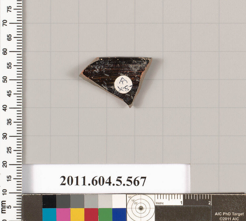Terracotta rim fragment of a kylix (drinking cup)?, Terracotta, Greek, Attic