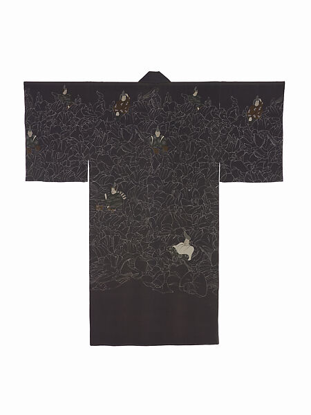 Man’s Informal Robe with the Thirty-six Poetic Immortals, Silk, stenciled and paste-resist dyed, Japan 