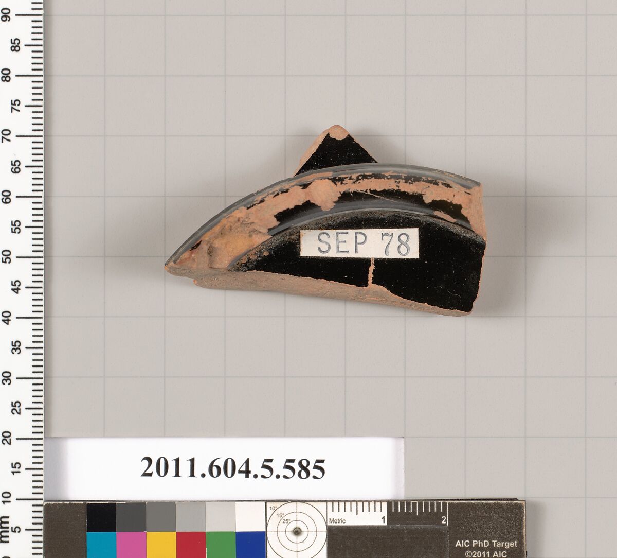 Terracotta fragment of a stemless kylix (drinking cup), Terracotta, Greek, Attic