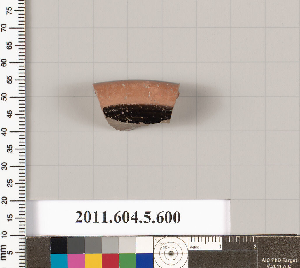 Terracotta fragment of a kylix (drinking cup), Terracotta, Greek, Attic