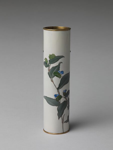 Brush Holder with Spiderwort Flowers, Hattori Tadasaburō (Japanese, died 1939), Standard and moriage cloisonné enamel; silver wires; copper-alloy rims, Japan 