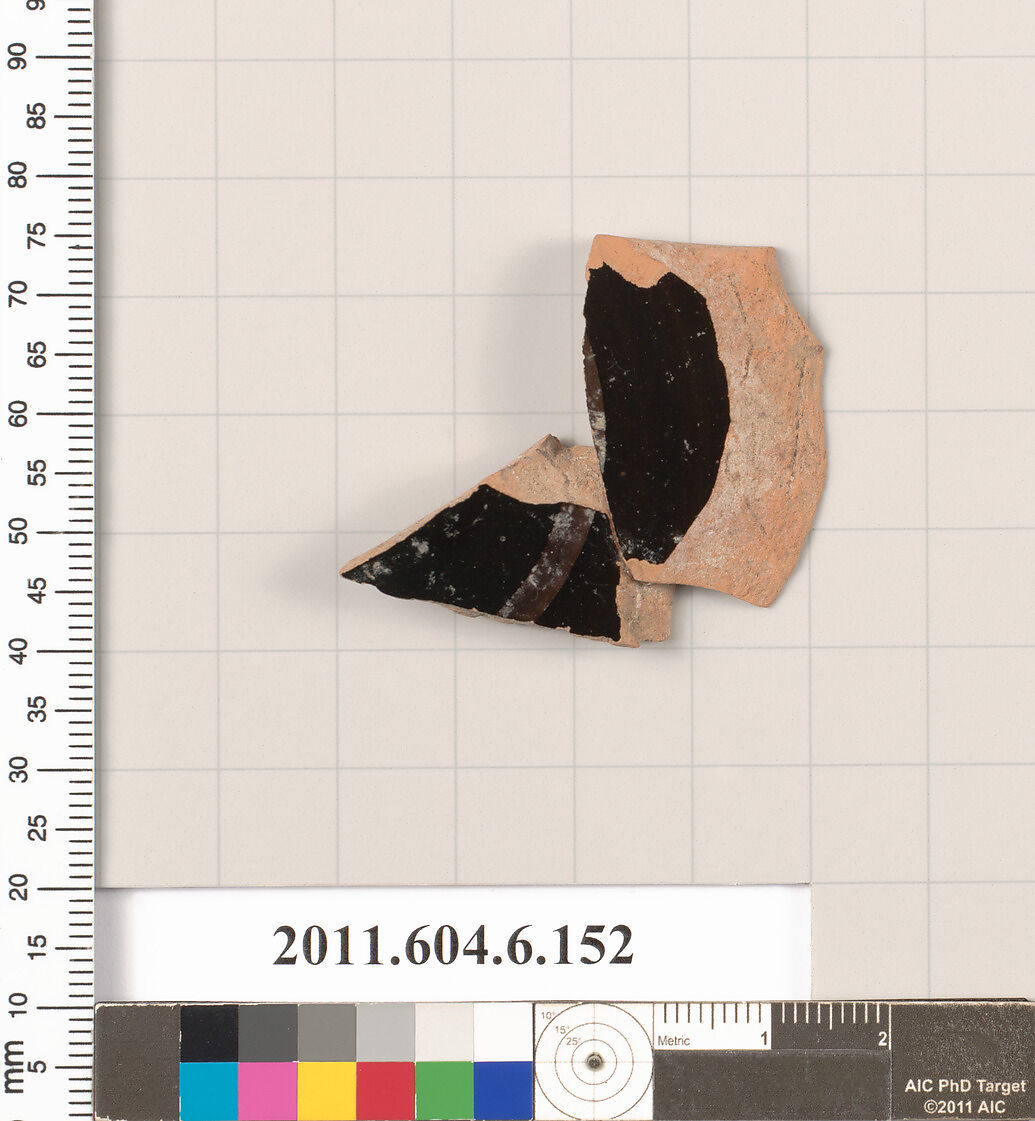 Terracotta fragment of a closed shape, Terracotta, Greek, Attic 