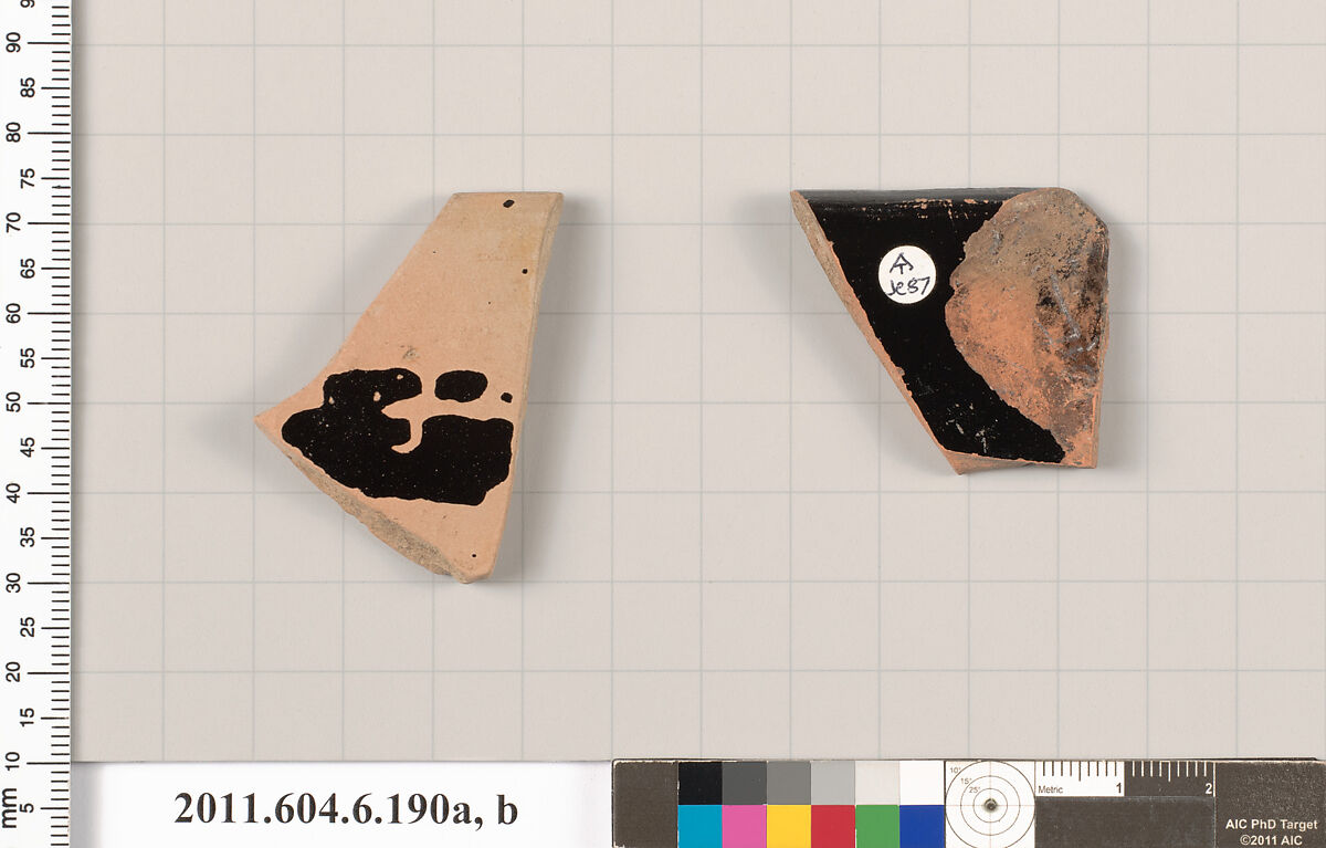 Terracotta rim fragments of skyphoi (deep drinking cups), Terracotta, Greek, Attic