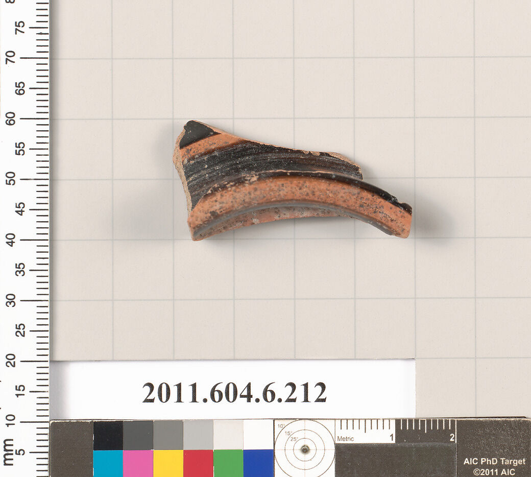 Terracotta fragment of a skyphos (deep drinking cup)?, Terracotta, Greek, Attic