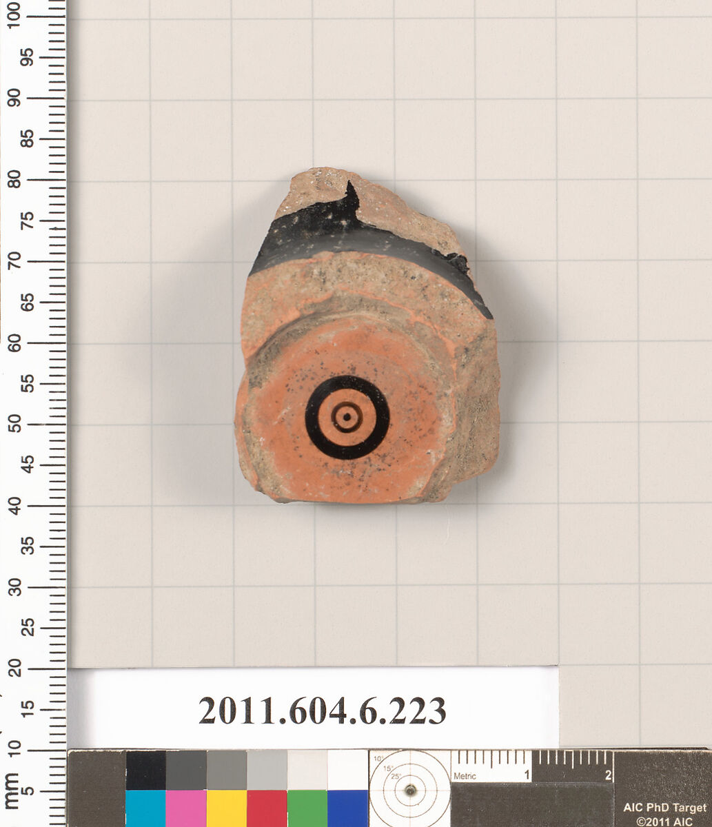Terracotta fragment of an open shape, Terracotta, Greek, Attic