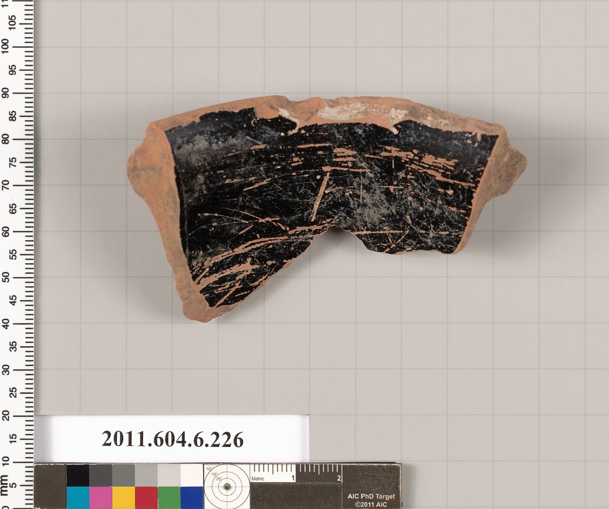 Terracotta fragment of a pyxis (box) ?, Terracotta, Greek, Attic