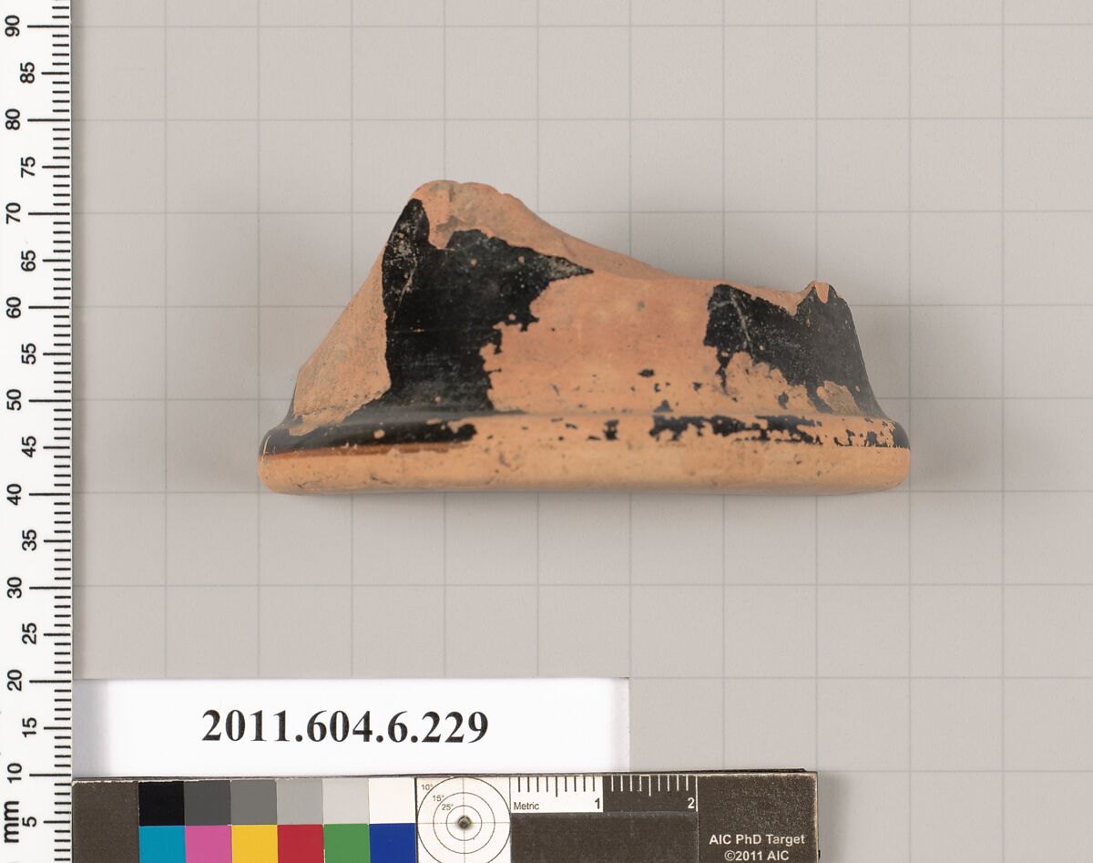 Terracotta fragment of a pyxis (box) ?, Terracotta, Greek, Attic