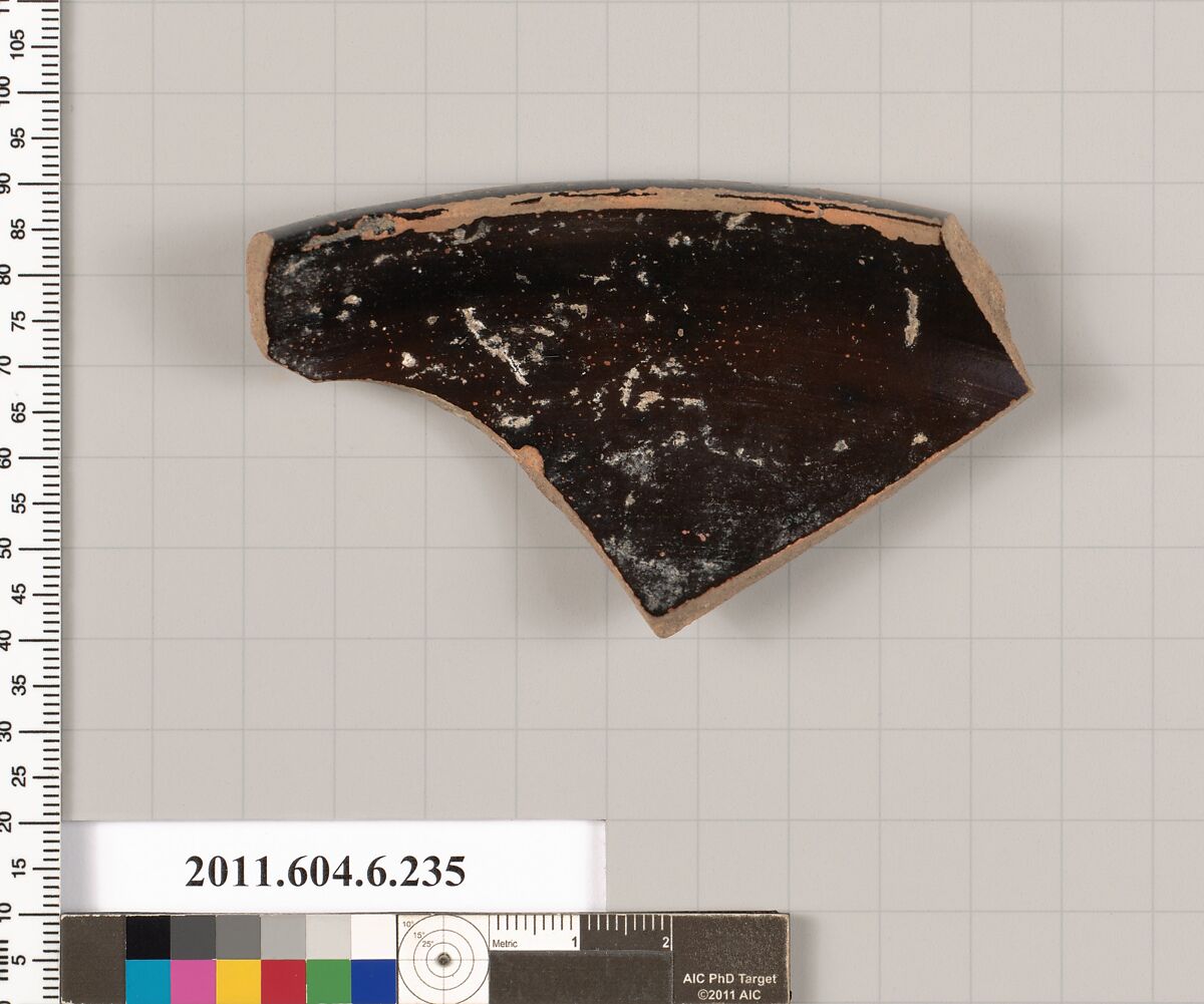 Terracotta fragment of a bowl, Terracotta, Greek, Attic