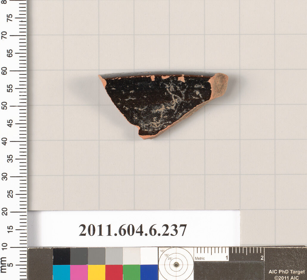 Terracotta fragment of a bowl, Terracotta, Greek, Attic