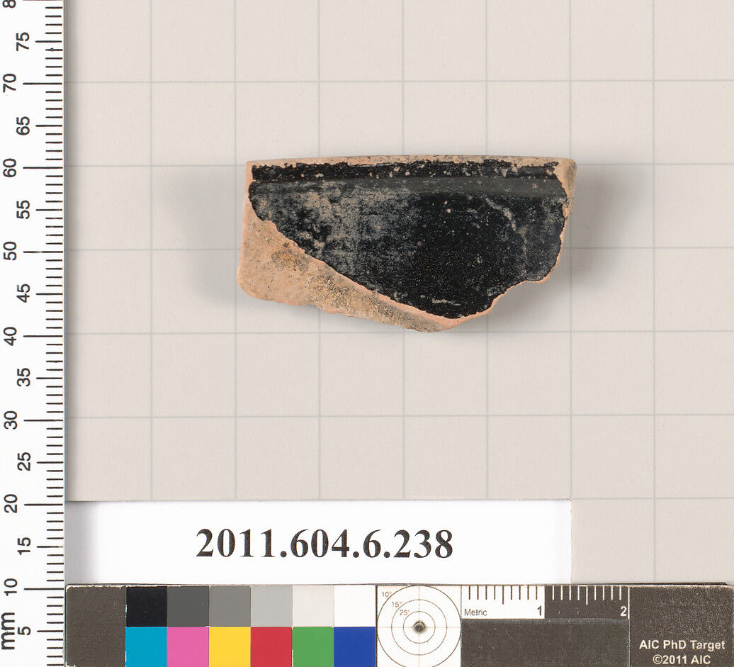 Terracotta fragment of a bowl, Terracotta, Greek, Attic