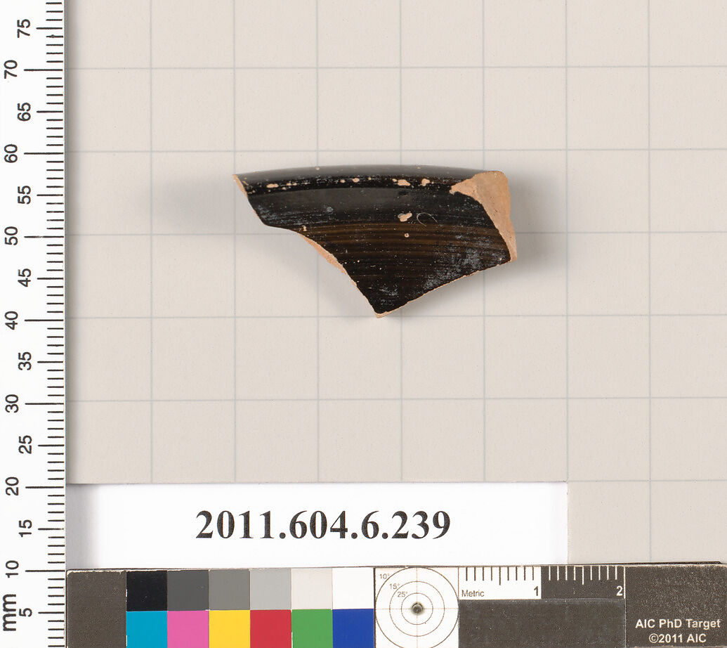 Terracotta fragment of a bowl, Terracotta, Greek, Attic