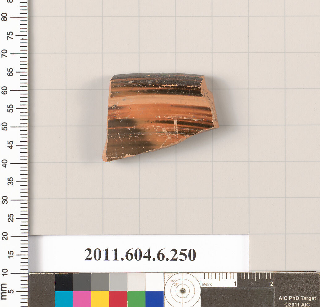 Terracotta rim fragment of an open shape, Terracotta, Greek, Attic 
