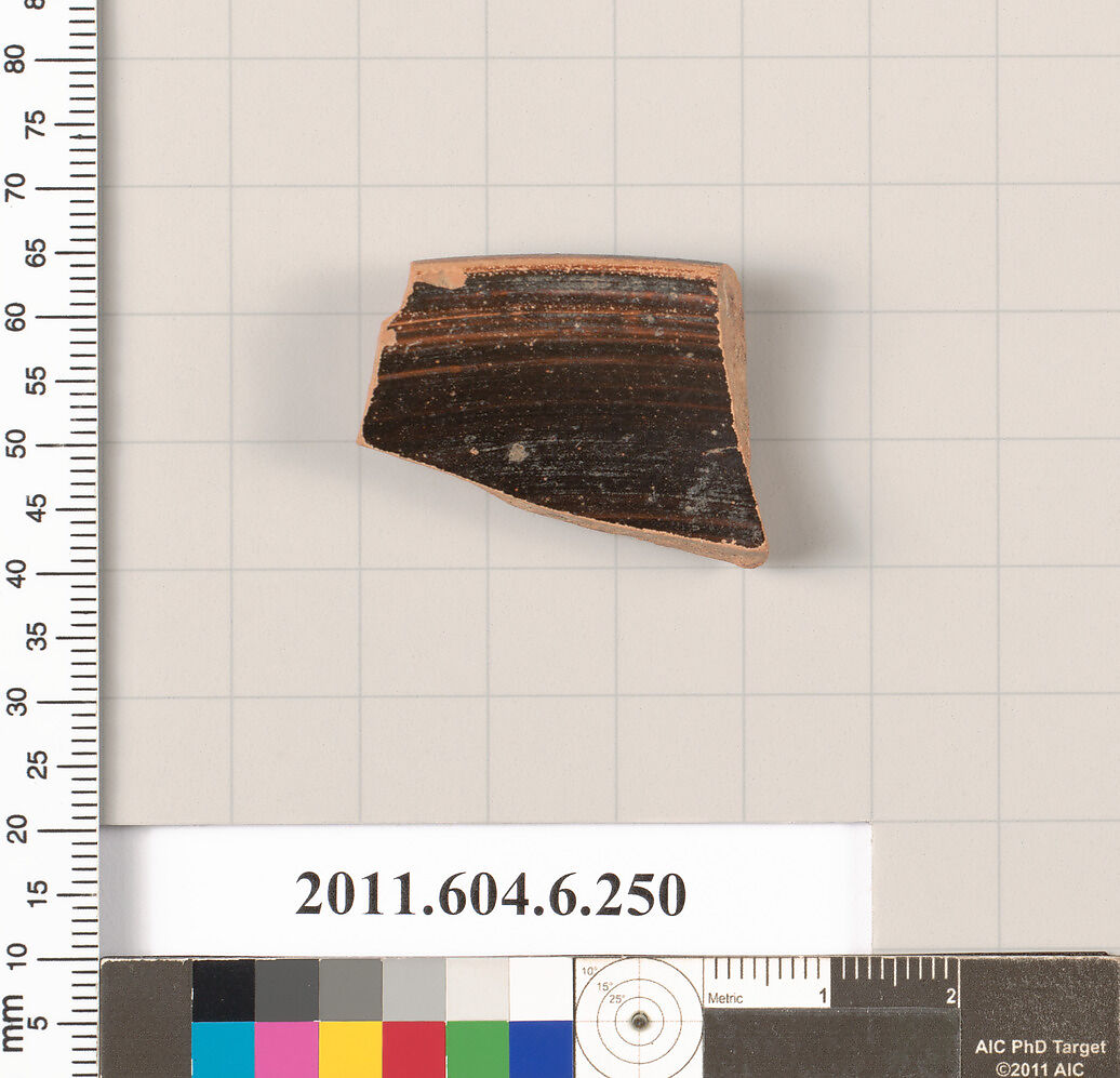 Terracotta rim fragment of an open shape, Terracotta, Greek, Attic