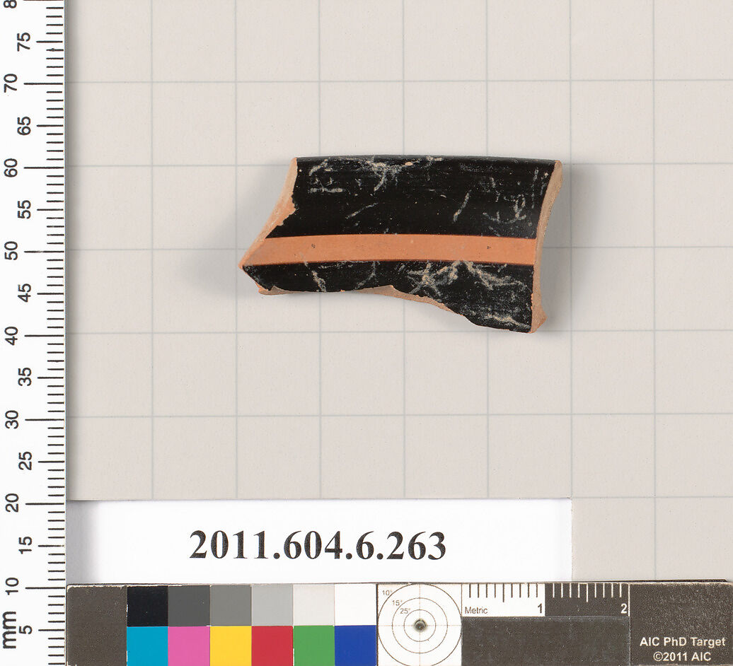 Terracotta rim fragment of an open shape, Terracotta, Greek, Attic 
