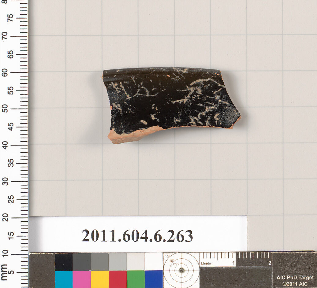 Terracotta rim fragment of an open shape, Terracotta, Greek, Attic