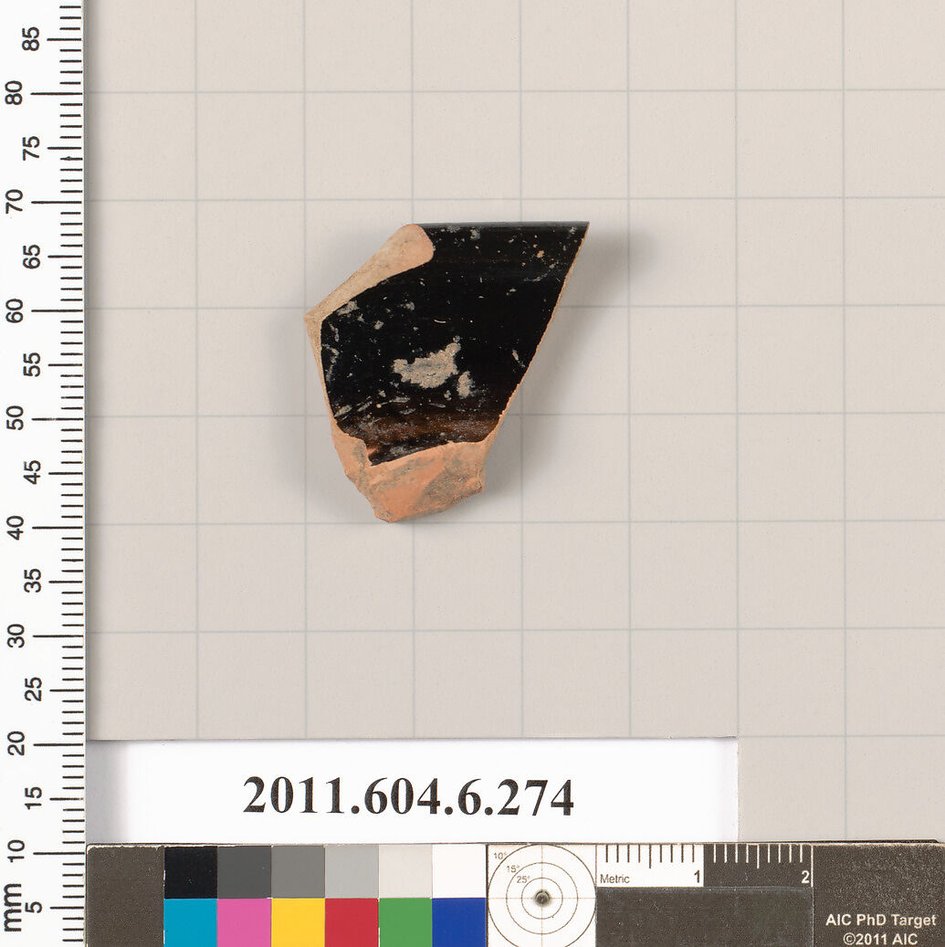 Terracotta rim fragment of an open shape, Terracotta, Greek, Attic