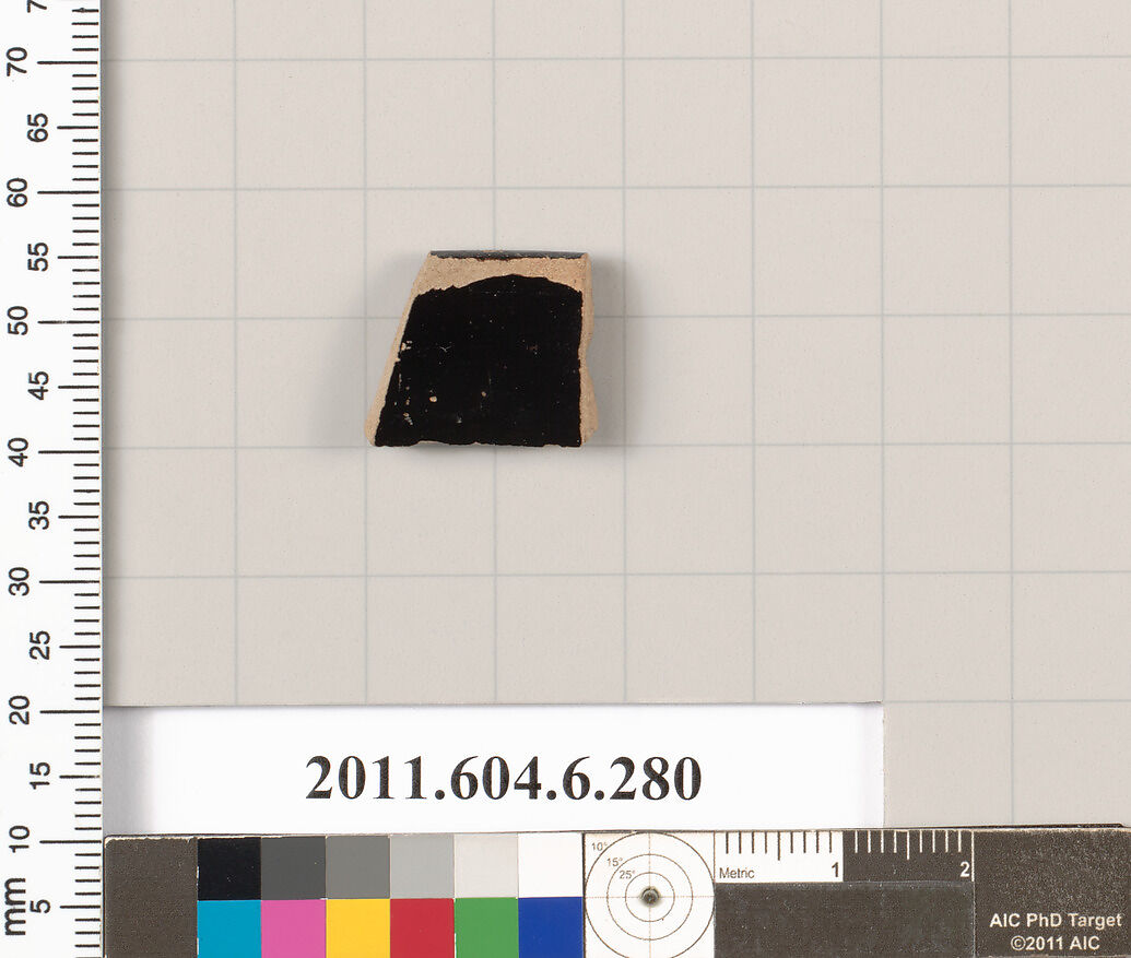 Terracotta rim fragment of an open shape, Terracotta, Greek, Attic
