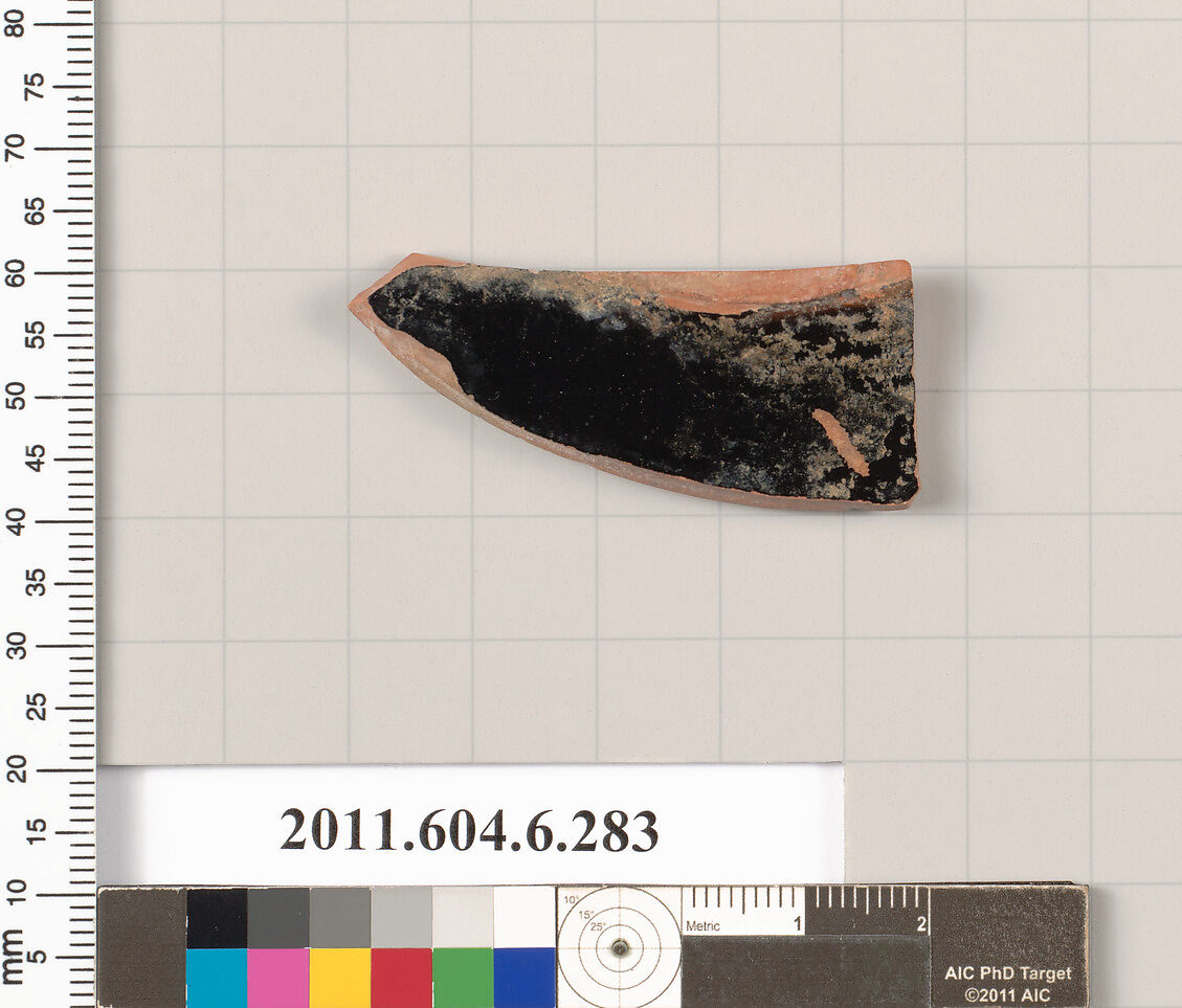 Terracotta fragment of an open shape, Terracotta, Greek, Attic