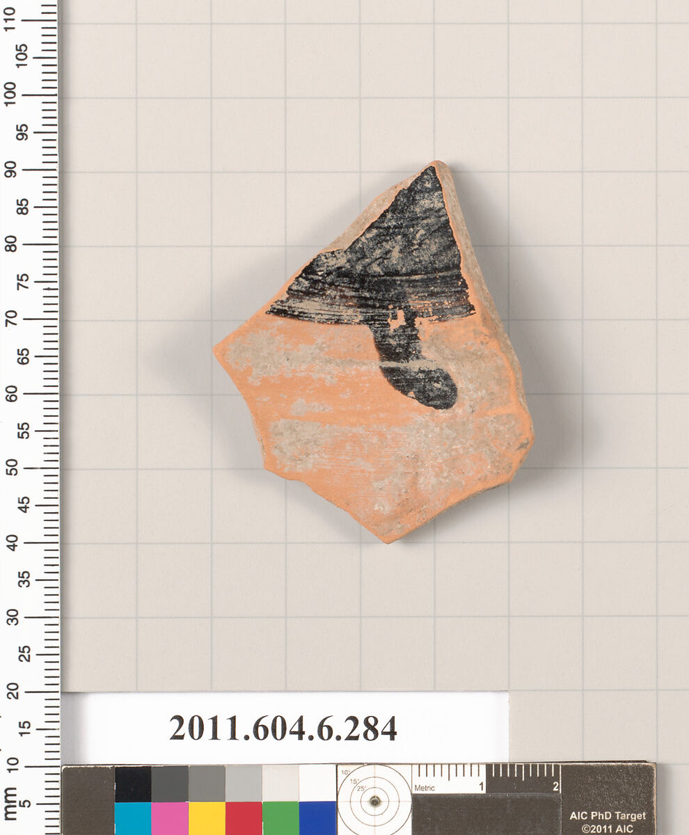 Terracotta fragment of an oinochoe (jug)?, Terracotta, Greek, Attic