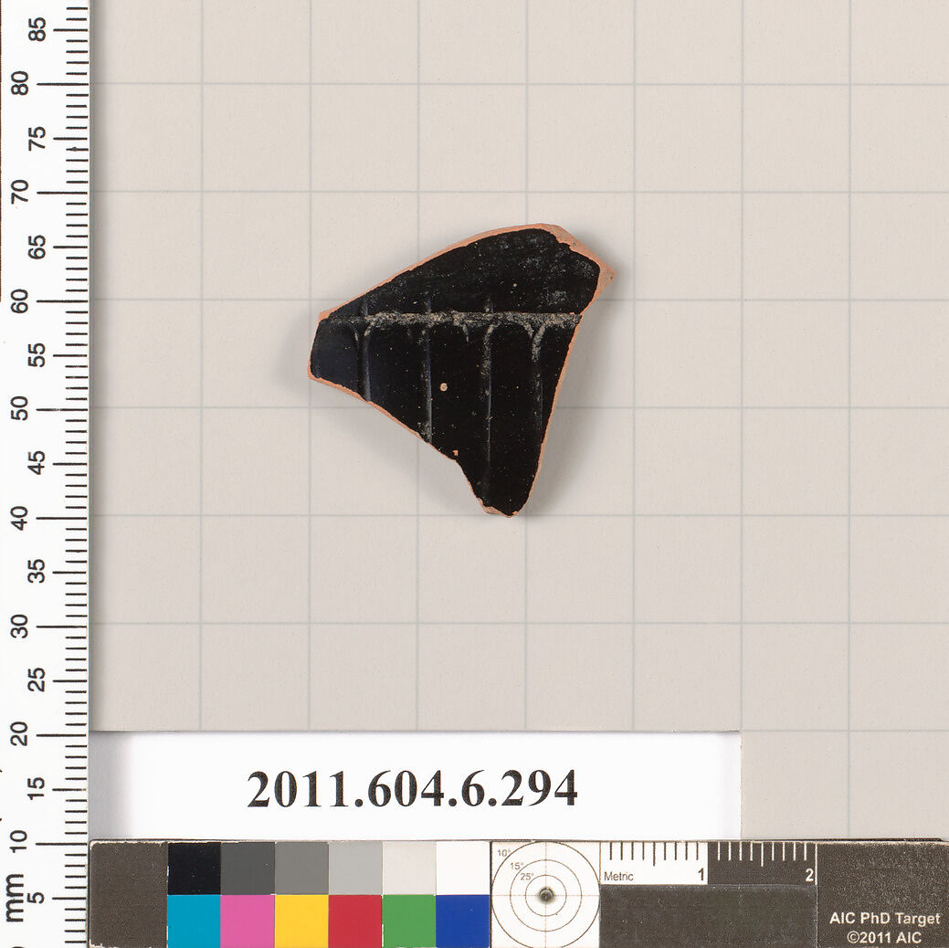 Terracotta fragment of an open shape, Terracotta, Greek, Attic