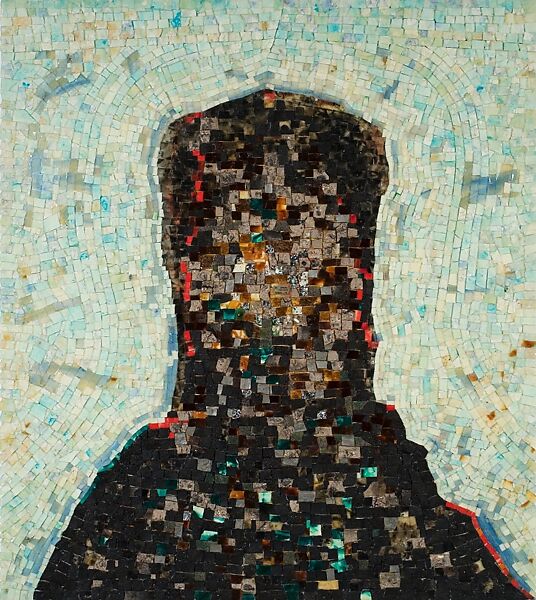 Black Monolith II (For Ralph Ellison), Jack Whitten (American, Bessemer, Alabama 1939–2018 New York), Acrylic, molasses, copper, salt, coal, ash, chocolate, onion, herbs, rust, eggshell, razor blade on canvas 