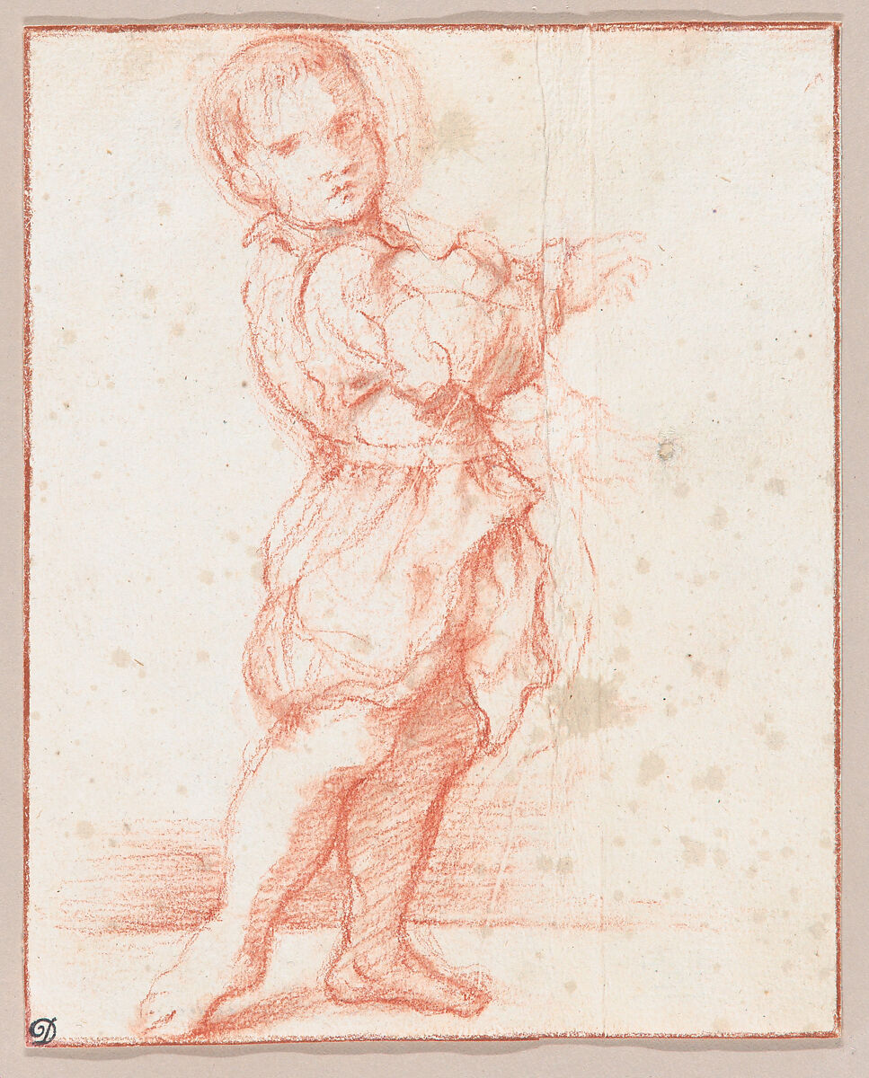 Full-length Figure of a Standing Boy, Bartolomeo Schedoni (Italian, Formigine 1578–1615 Parma), Red chalk; framing lines in red chalk 