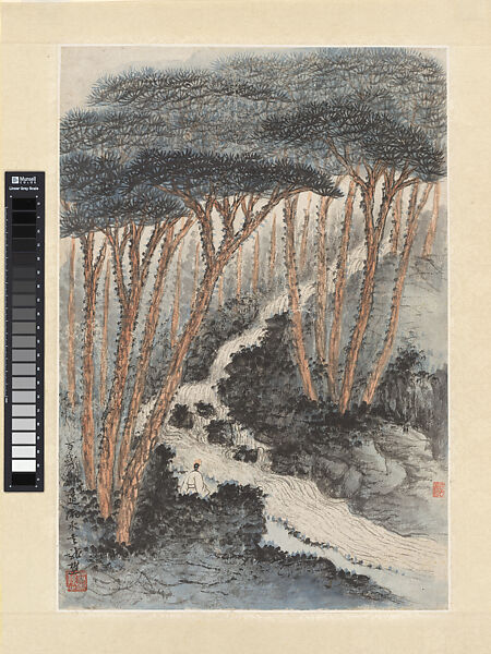 Landscape, Xiao Sun (Chinese, 1883–1944), Framed album leaf; ink and color on paper, China 
