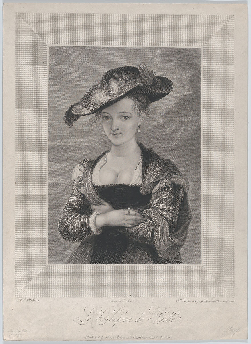The Straw Hat (Le Chapeau de Paille), Portrait of Susanna Lunden, Robert Cooper (British, active 1795–1836), Engraving 
