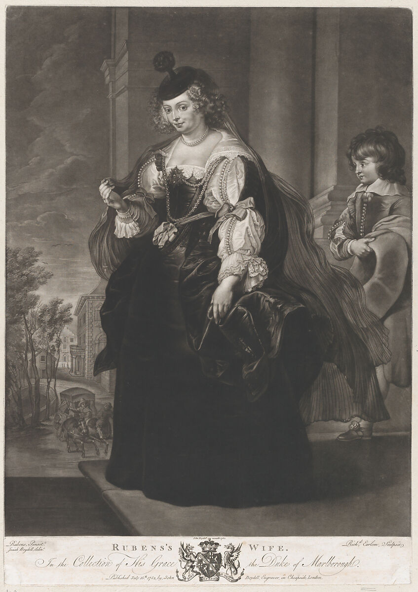 Portrait of Helena Fourment, with a young page behind her, Richard Earlom (British, London 1743–1822 London), Mezzotint; second state of two (Dutuit) 