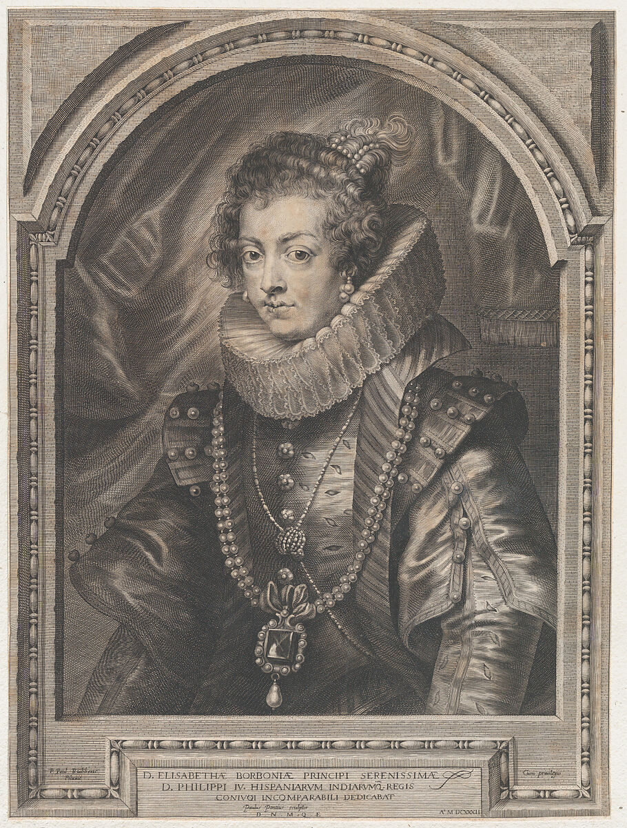 Portrait of Elisabeth of Bourbon, Queen of Spain, Paulus Pontius (Flemish, Antwerp 1603–1658 Antwerp), Engraving; first state of two 